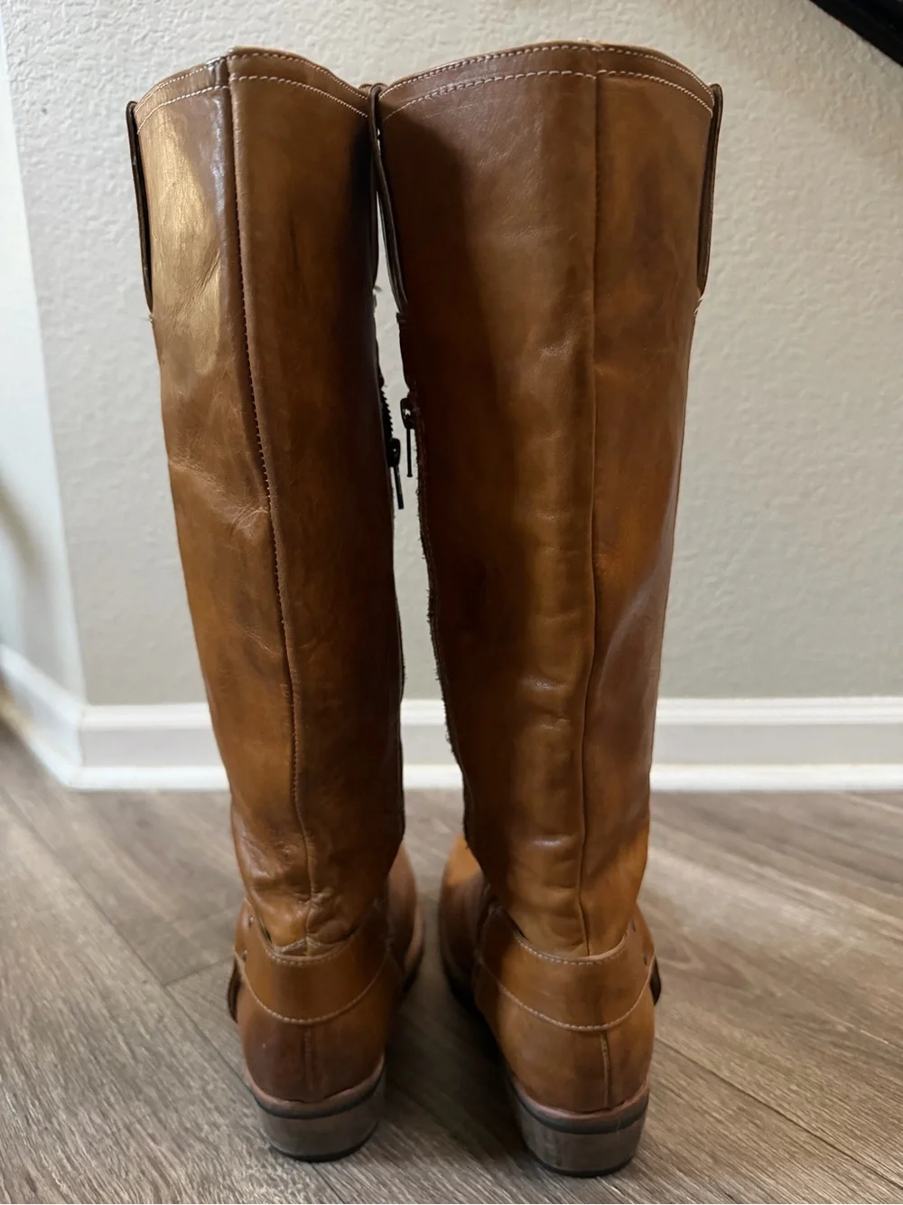FREEBIRD by Steven Wagner Cognac Leather Tall Harness Boots Sz 10